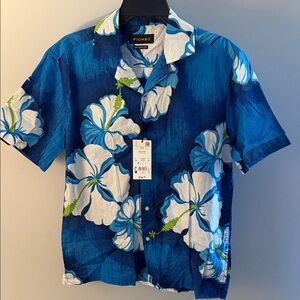 Piombo Blue and White Floral Casual Shirt